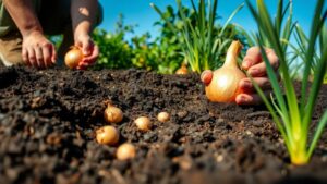 planting onions in garden